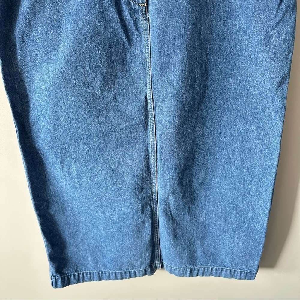 Talbots Vintage Denim Skirt 14 Paper Bag Waist Modest Pockets 90s Preppy - Picture 3 of 16